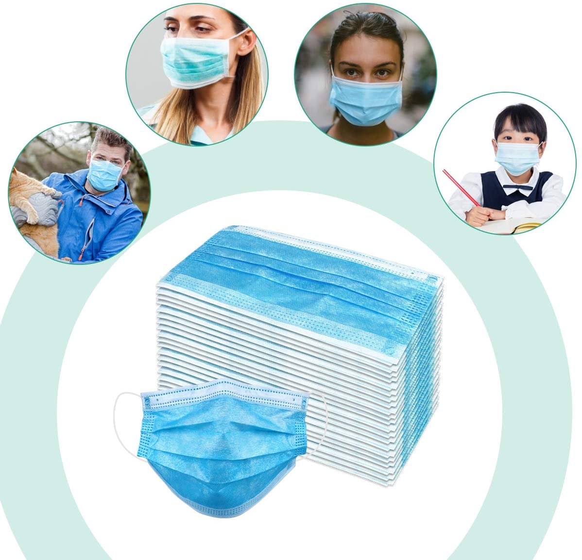 Pack Disposable Face Masks with Elastic Ear Loop 