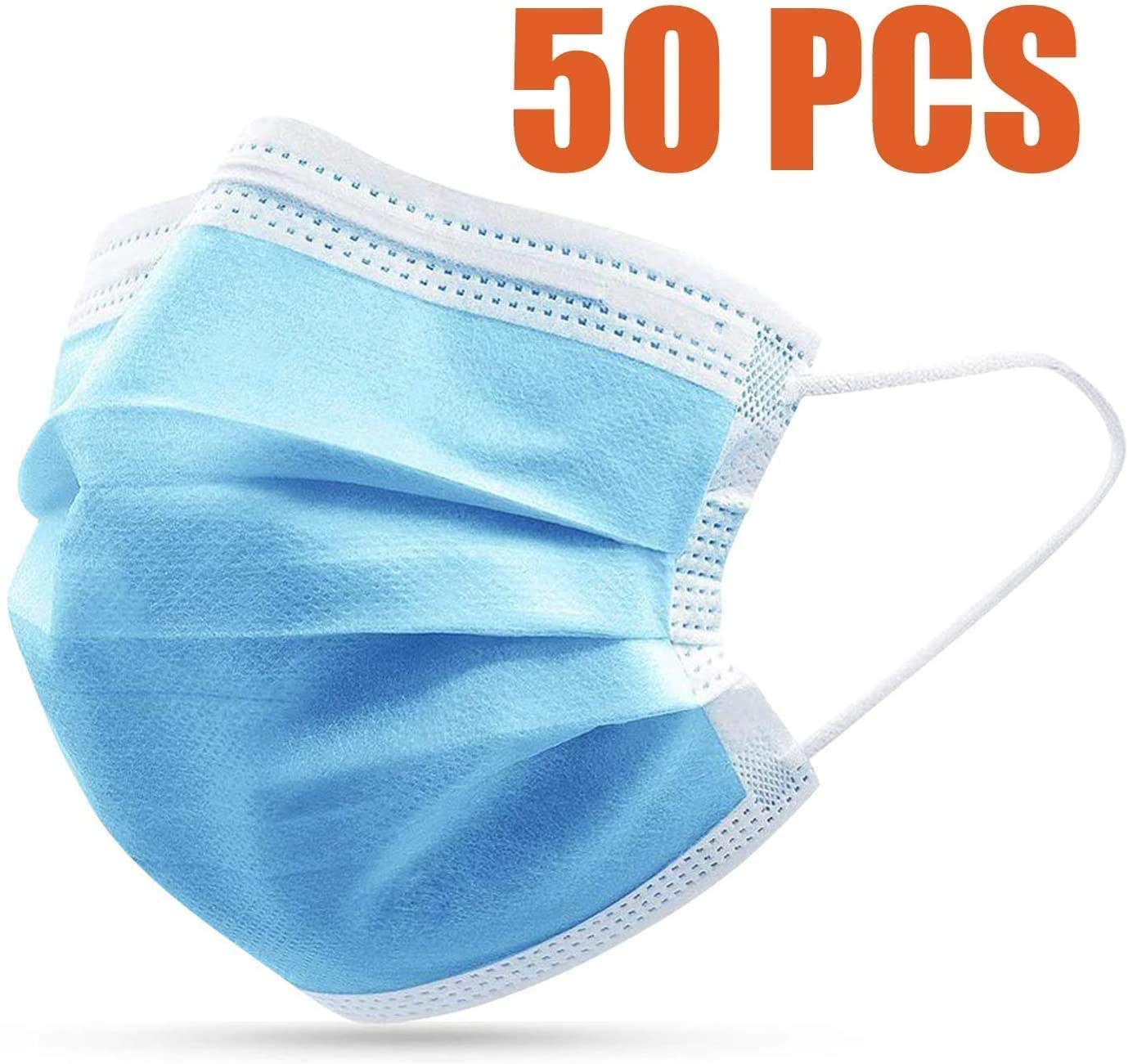 BBS 50Pcs Disposable Face 3 Ply Filter with Elastic Earloop, 3 Layer Filter Safety Dust