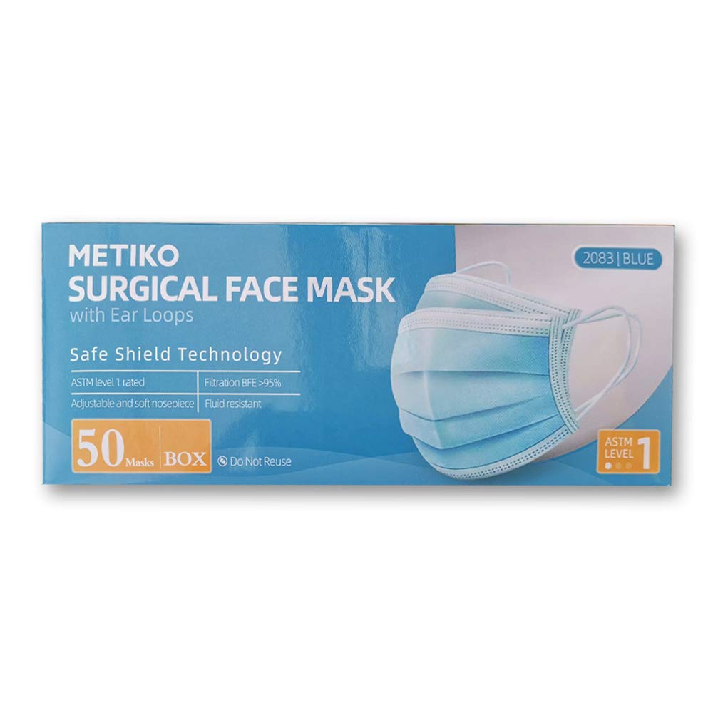 METIKO Surgical Masks Disposable Face Mask - Pack of 50 - Blue